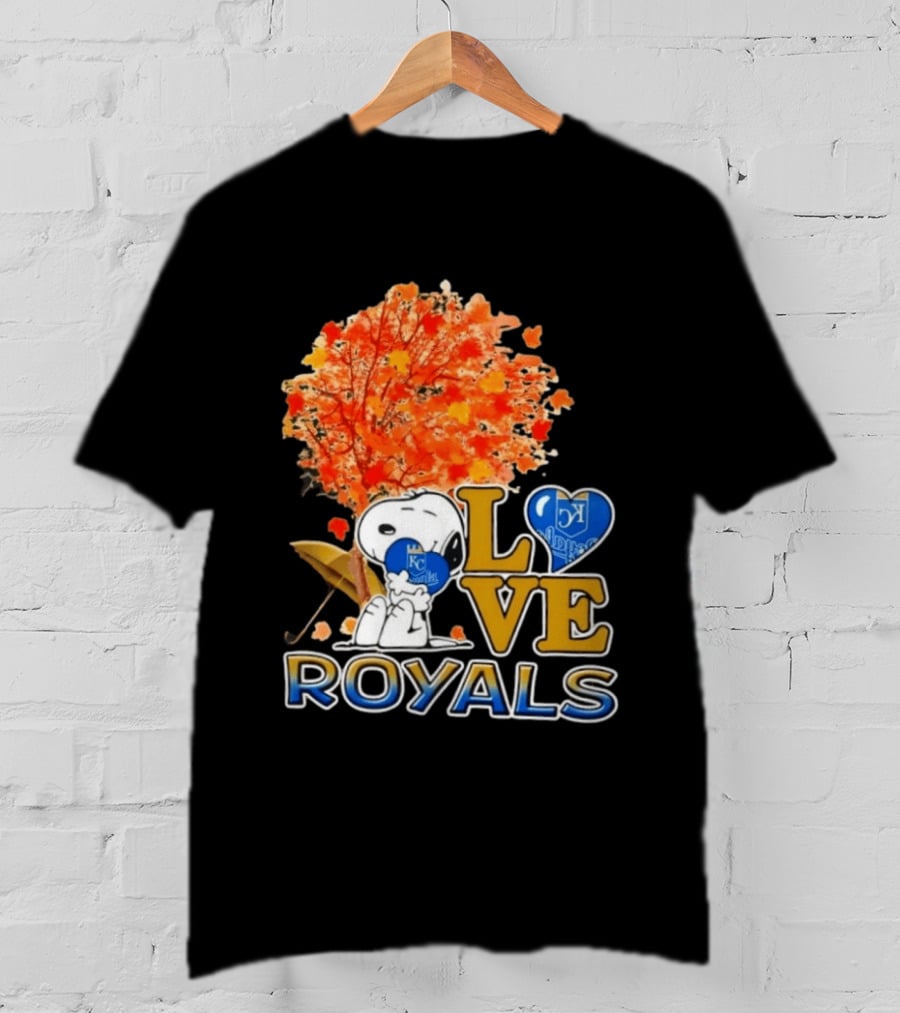 KC Royals Love Snoopy Hug Heart Peanuts Baseball Fall Tree T-Shirt