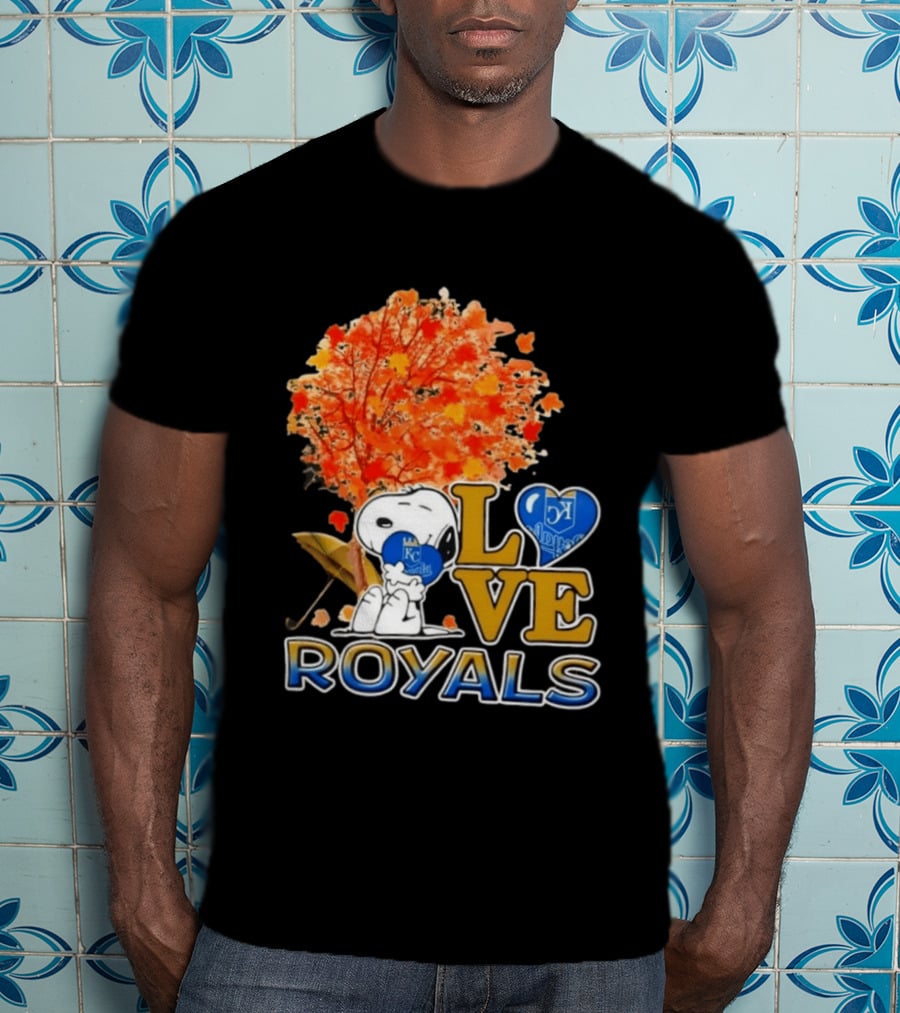 KC Royals Love Snoopy Hug Heart Peanuts Baseball Fall Tree T-Shirt