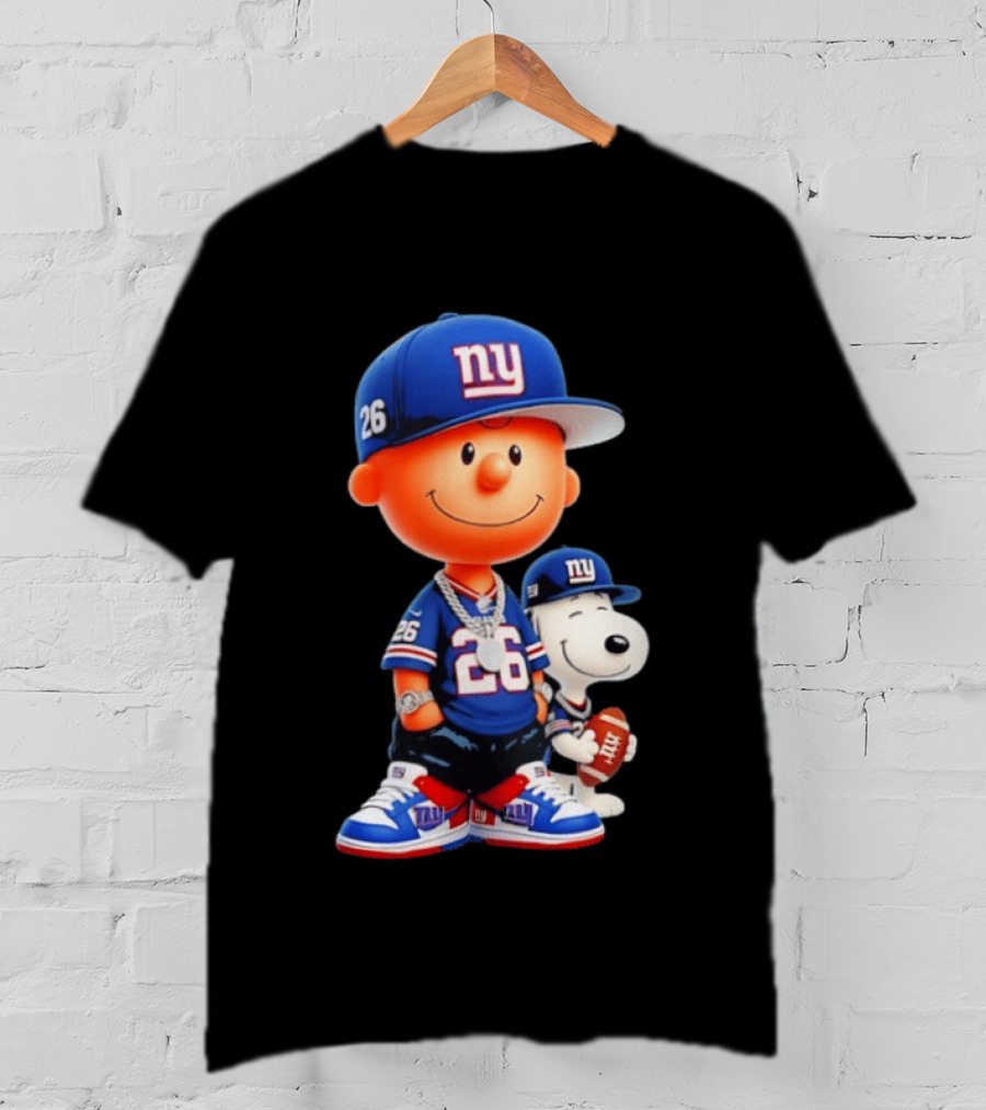 Peanuts Characters In New York Giants Team Sportswear T-Shirt