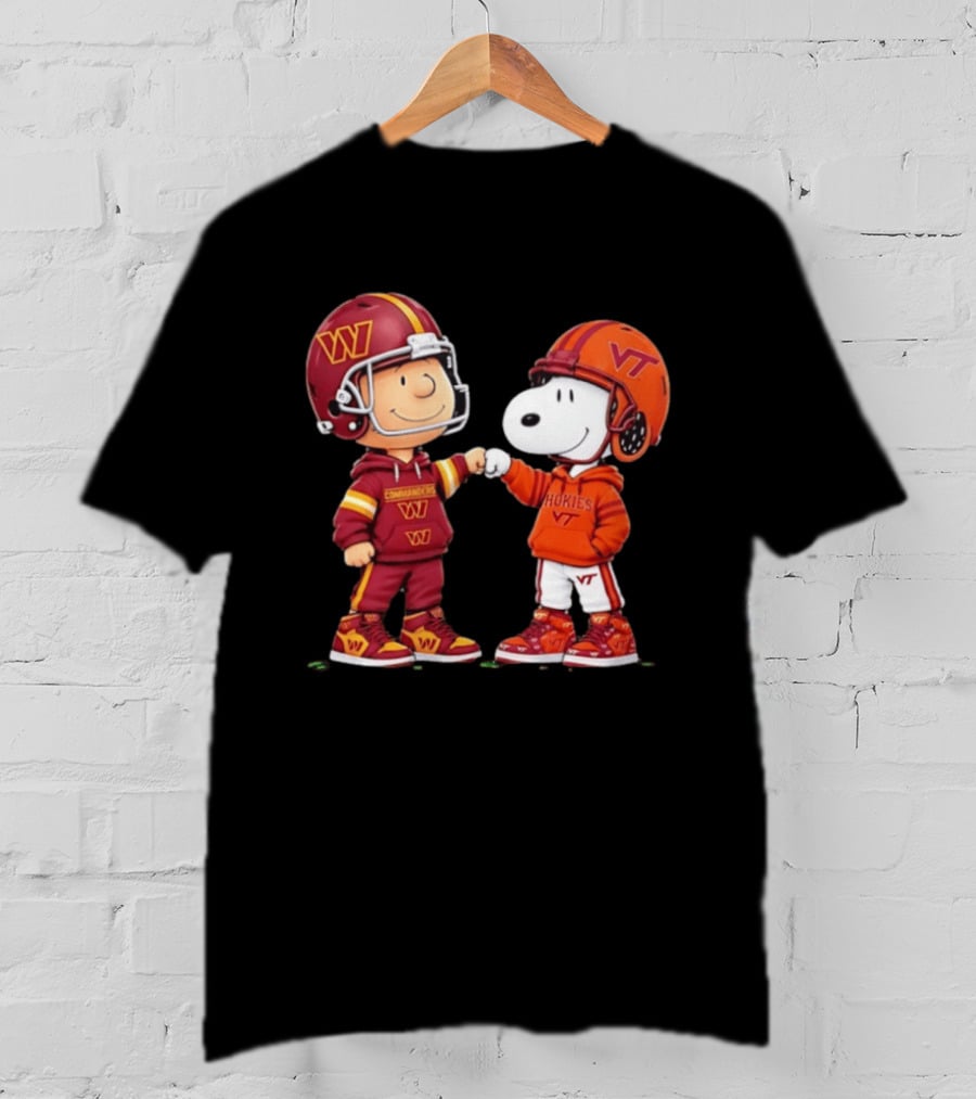 Peanuts Snoopy Charlie Brown Washington Commanders Virginia Tech Hokies Collaboration Fist Bump T-Shirt