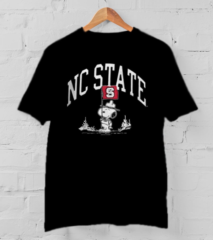 NC State Snoopy Scout Holding S Flag Cartoon T-Shirt