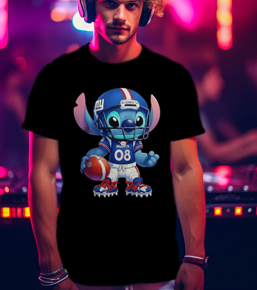 Stitch New York Giants Player Cartoon Collaboration 08 Football T-Shirt