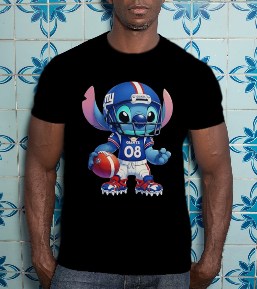 Stitch New York Giants Player Cartoon Collaboration 08 Football T-Shirt