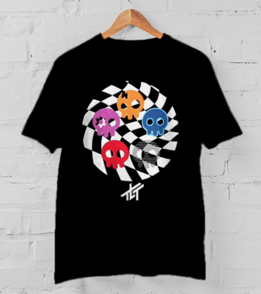 The Living Tombstone Five Colorful Skulls Checkered T-Shirt
