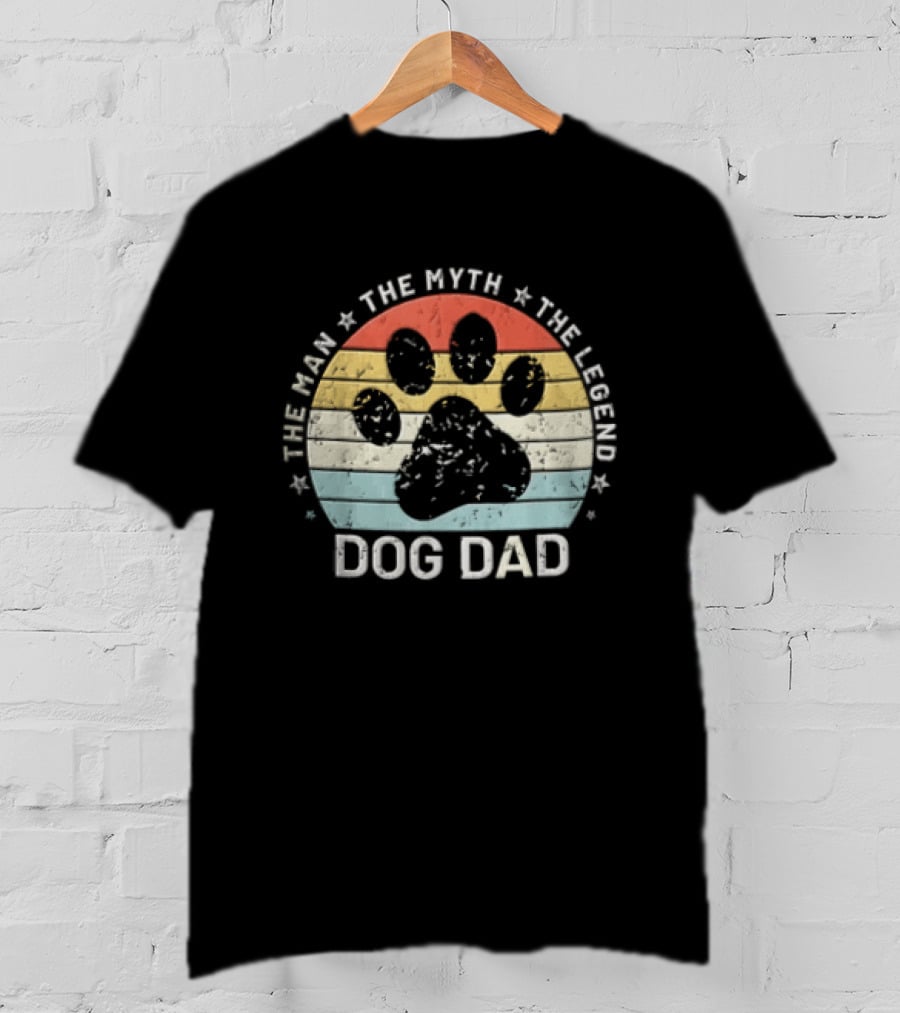 The Man The Myth The Legend Dog Dad Distressed Paw Rainbow Sunset T-Shirt