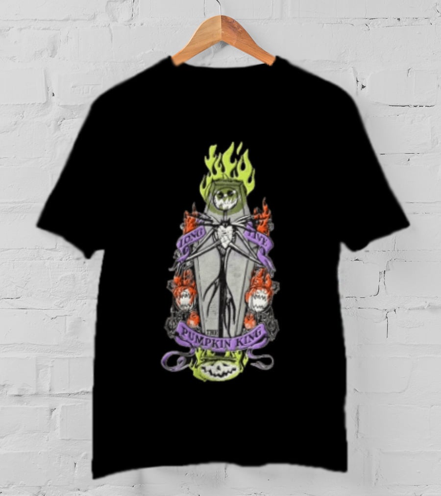 The Nightmare Before Christmas Long Live The Pumpkin King Skeleton Coffin Flames Pumpkins T-Shirt