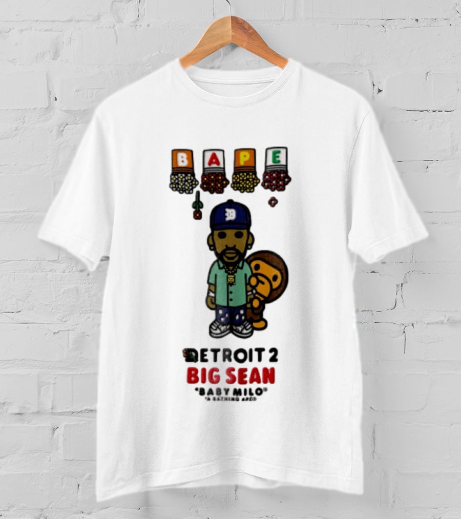BAPE Big Sean Detroit 2 Baby Milo Cartoon Man Wearing Cap T-Shirt