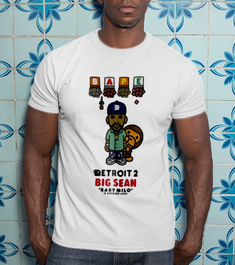 BAPE Big Sean Detroit 2 Baby Milo Cartoon Man Wearing Cap T-Shirt