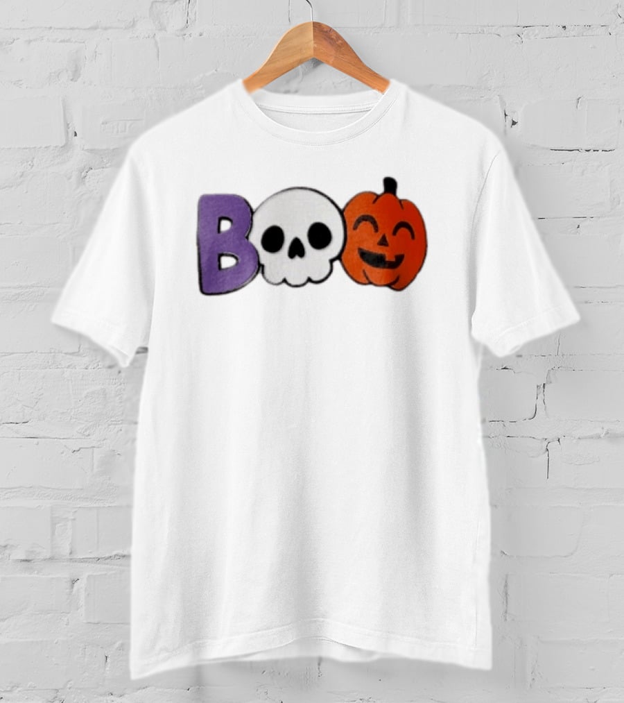 BOO Skull Pumpkin Purple Letter Halloween Fun T-Shirt