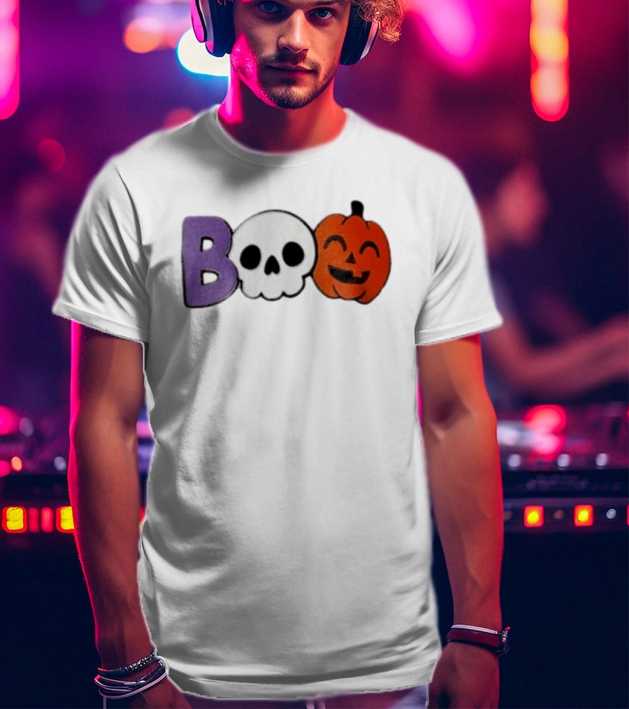 BOO Skull Pumpkin Purple Letter Halloween Fun T-Shirt