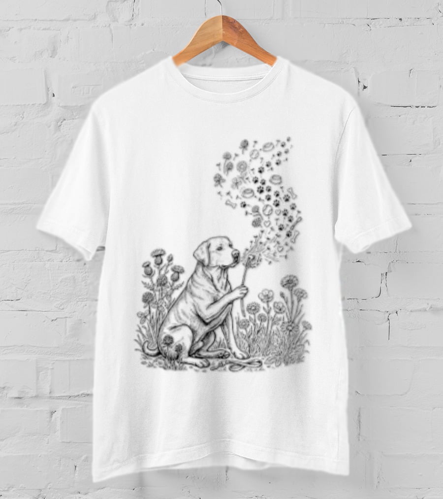 Floral Labrador Retriever Dandelion Dog With Flower T-Shirt