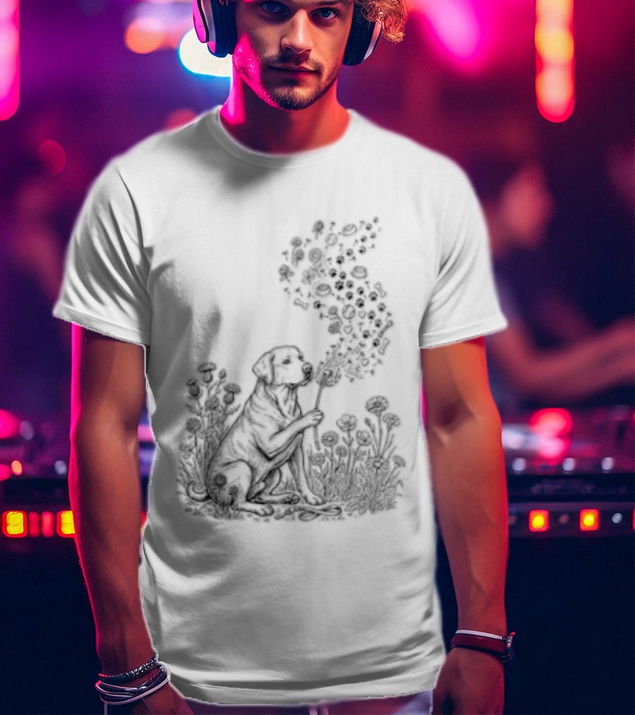 Floral Labrador Retriever Dandelion Dog With Flower T-Shirt