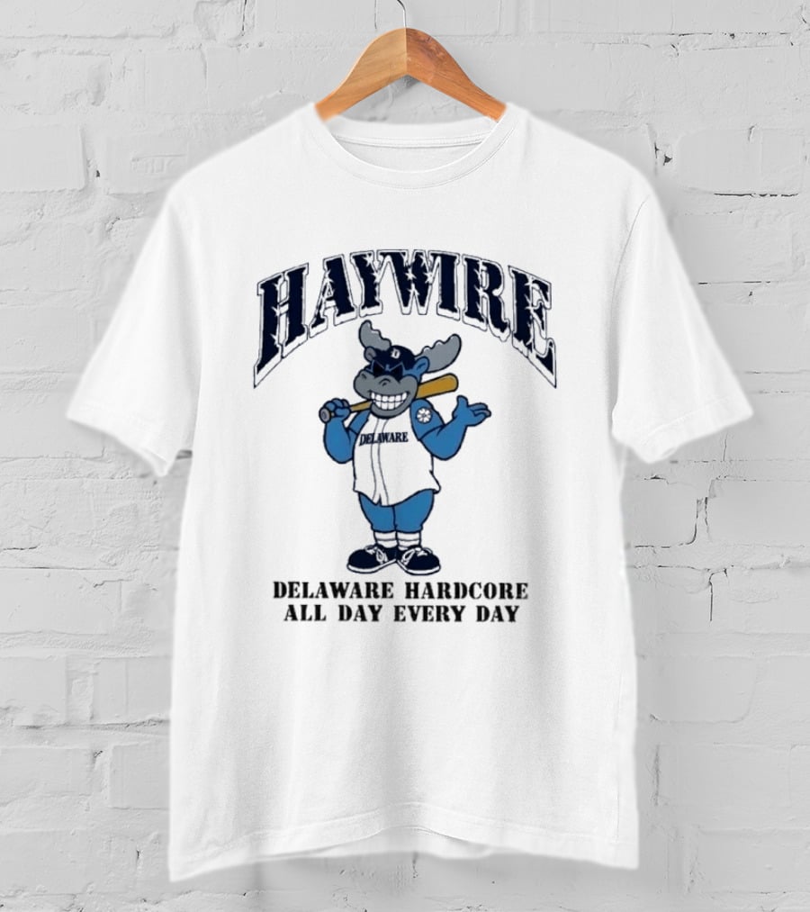 Haywire Wilmington Delaware Hardcore All Day Every Day Cartoon Bull With Baseball Bat T-Shirt