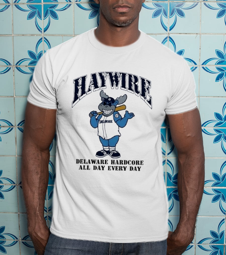 Haywire Wilmington Delaware Hardcore All Day Every Day Cartoon Bull With Baseball Bat T-Shirt