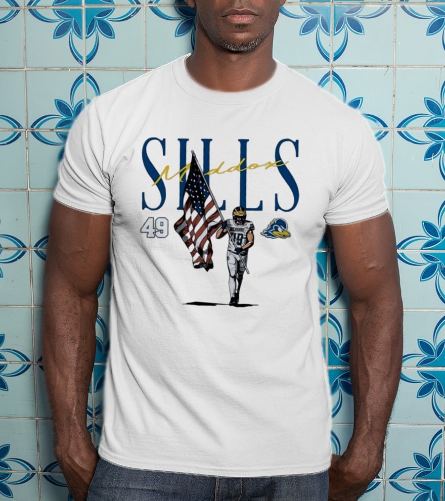 Delaware Blue Hens No 49 Maddox Sills US Flag Caricature T-Shirt