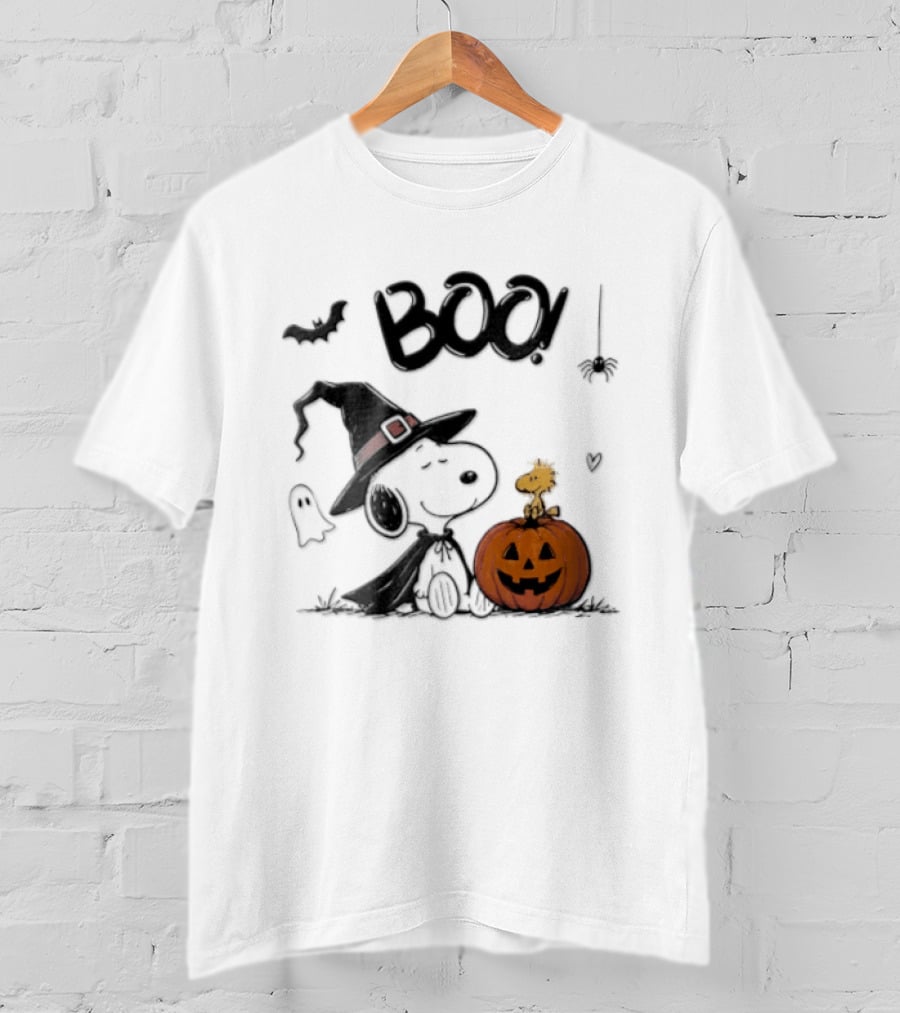 Peanuts BOO Snoopy Witch Hat Woodstock Pumpkin Halloween T-Shirt