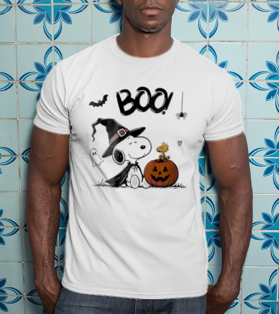 Peanuts BOO Snoopy Witch Hat Woodstock Pumpkin Halloween T-Shirt