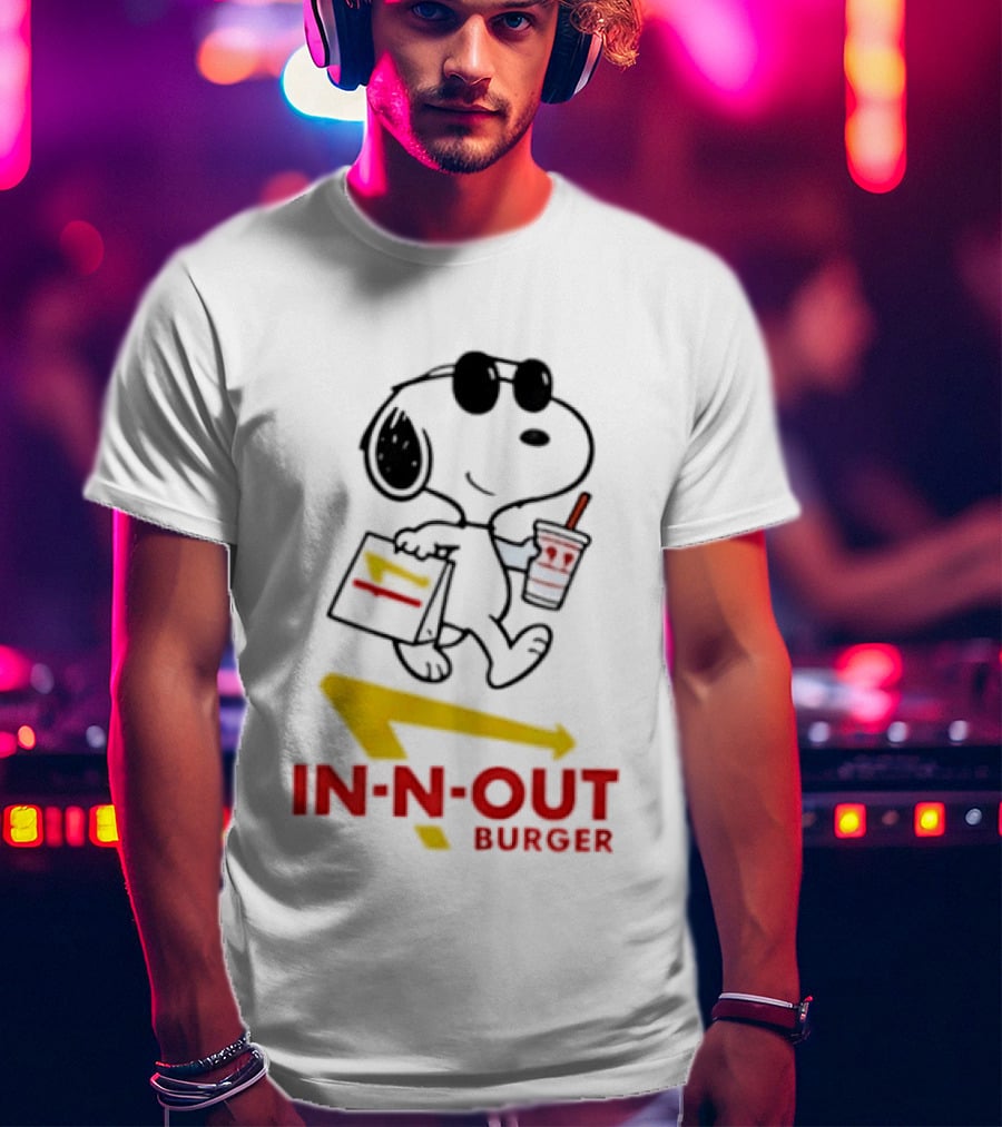 Snoopy With In N Out Burger Bag And Drink Peanuts Fast Food T-Shirt