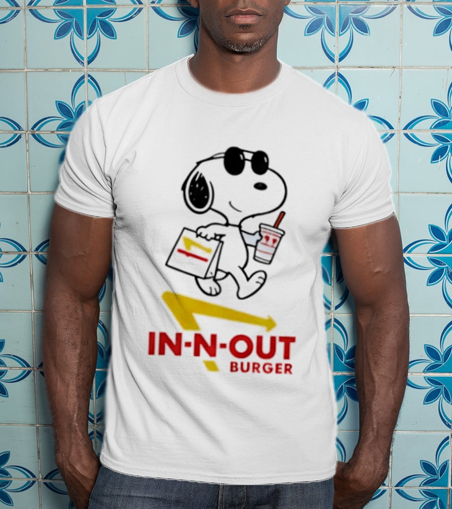 Snoopy With In N Out Burger Bag And Drink Peanuts Fast Food T-Shirt