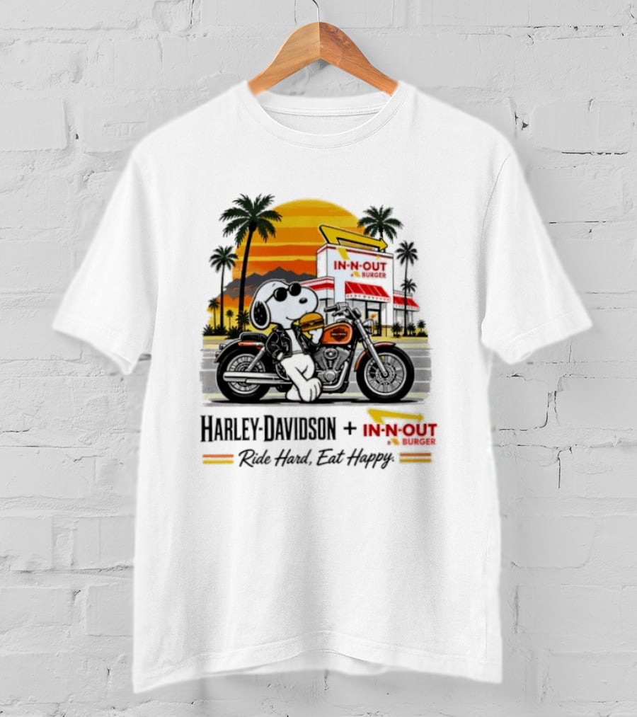 Snoopy Harley Davidson In N Out Burger Ride Hard Eat Happy T-Shirt