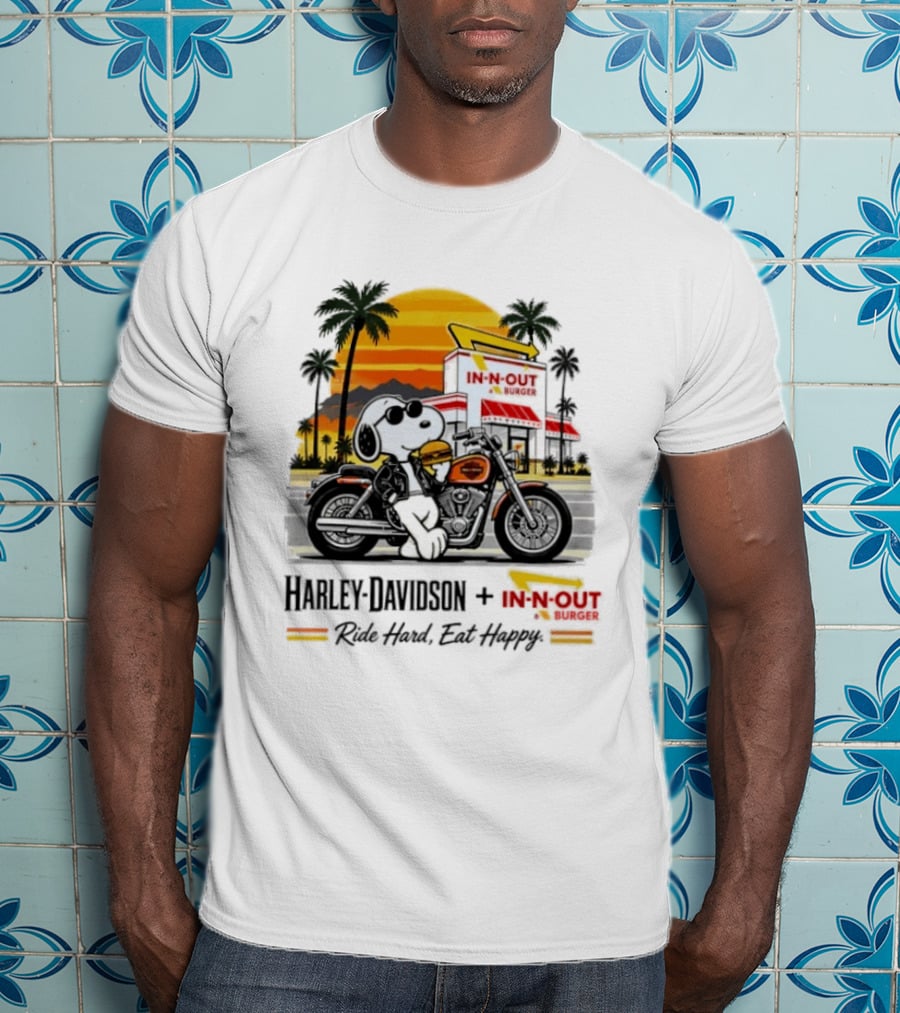 Snoopy Harley Davidson In N Out Burger Ride Hard Eat Happy T-Shirt