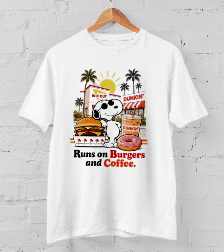 Snoopy Enjoys In N Out Burgers Dunkin Coffee Donuts California Sunshine T-Shirt
