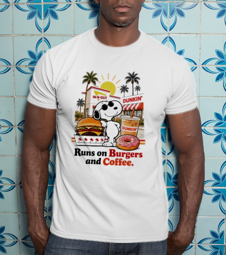 Snoopy Enjoys In N Out Burgers Dunkin Coffee Donuts California Sunshine T-Shirt
