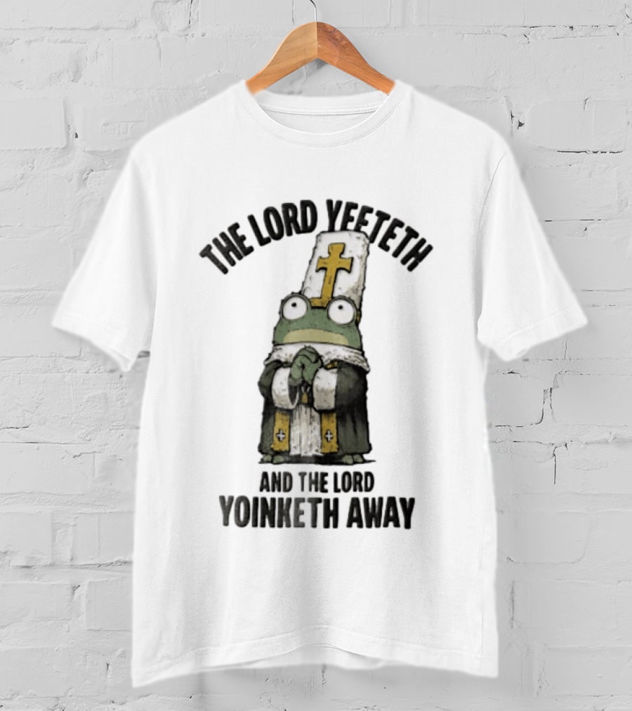 The Lord Yeeteth And The Lord Yoinketh Away Frog In Religious Vestments With Mitre Praying T-Shirt