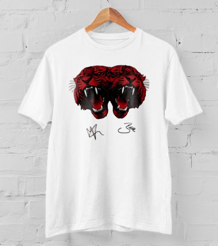 Tigers Heads Roaring Red Dual Fierce Animal T-Shirt