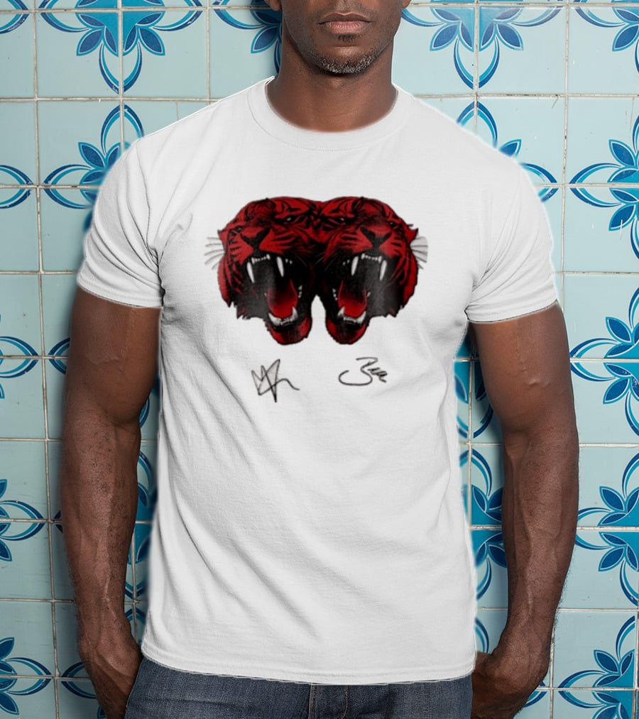 Tigers Heads Roaring Red Dual Fierce Animal T-Shirt