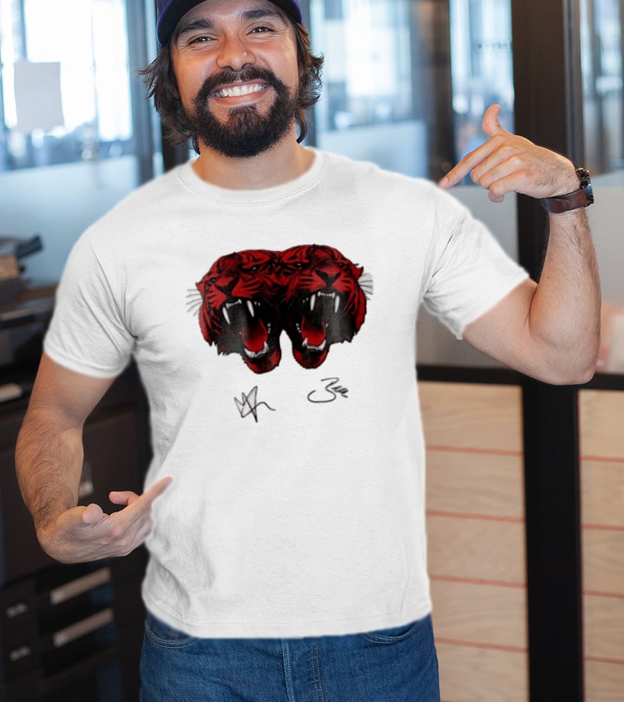 Tigers Heads Roaring Red Dual Fierce Animal T-Shirt