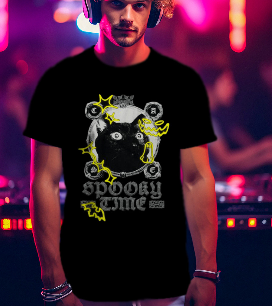 Caseoh Games Store Caseoh's Kitty Spooky Time Black Cat Ghosts T-Shirt