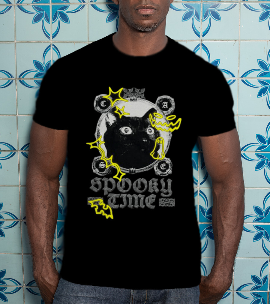 Caseoh Games Store Caseoh's Kitty Spooky Time Black Cat Ghosts T-Shirt