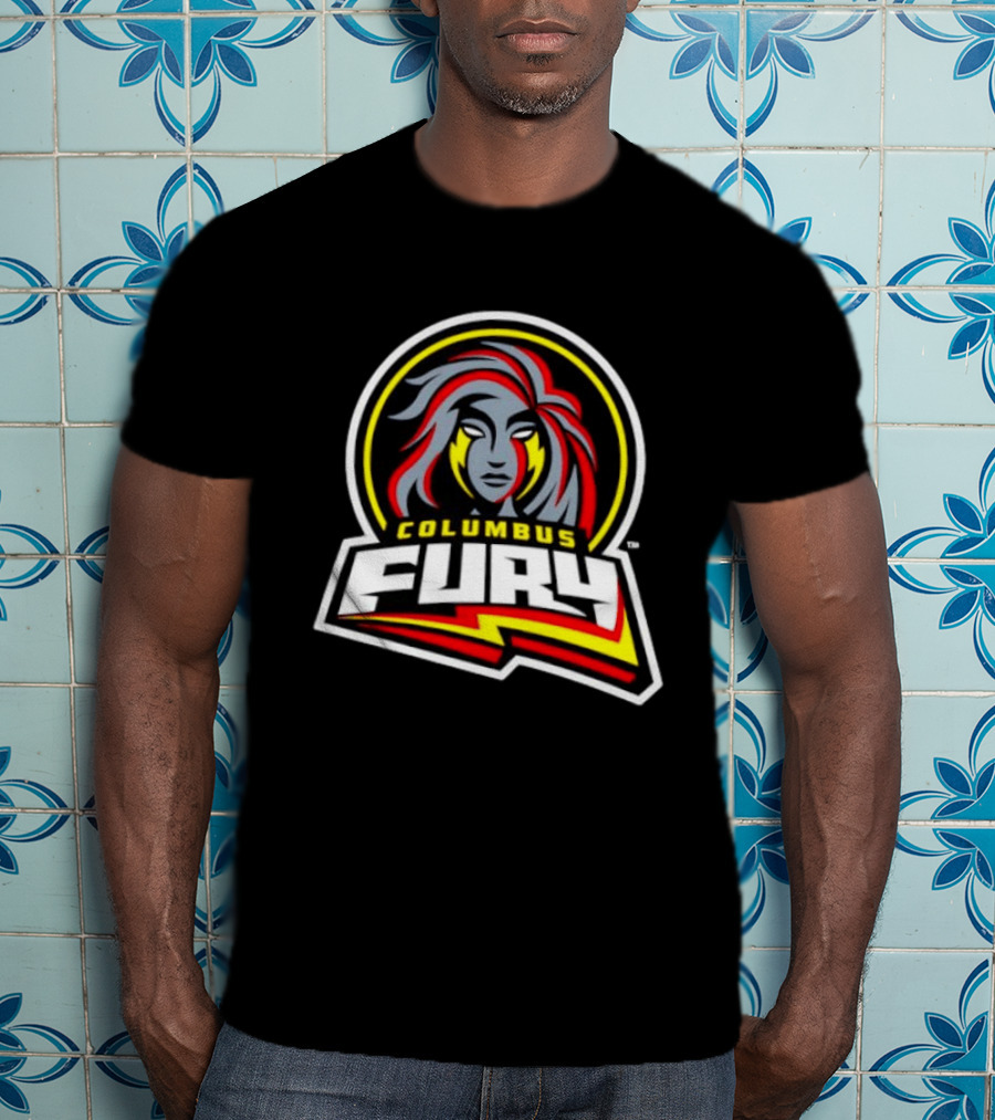 Columbus Fury Iconic Logo With Bold Red And Yellow Accents T-Shirt