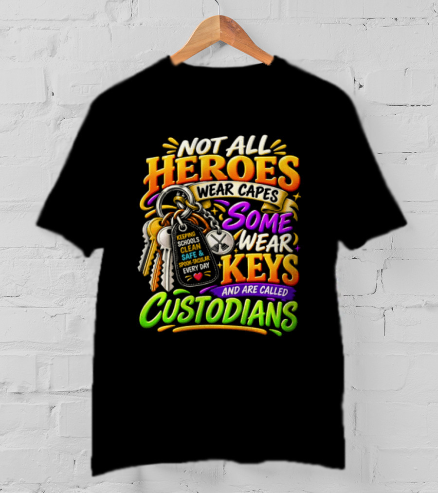 Not All Heroes Wear Capes Some Wear Keys And Are Called Custodians Keeping Schools Clean T-Shirt