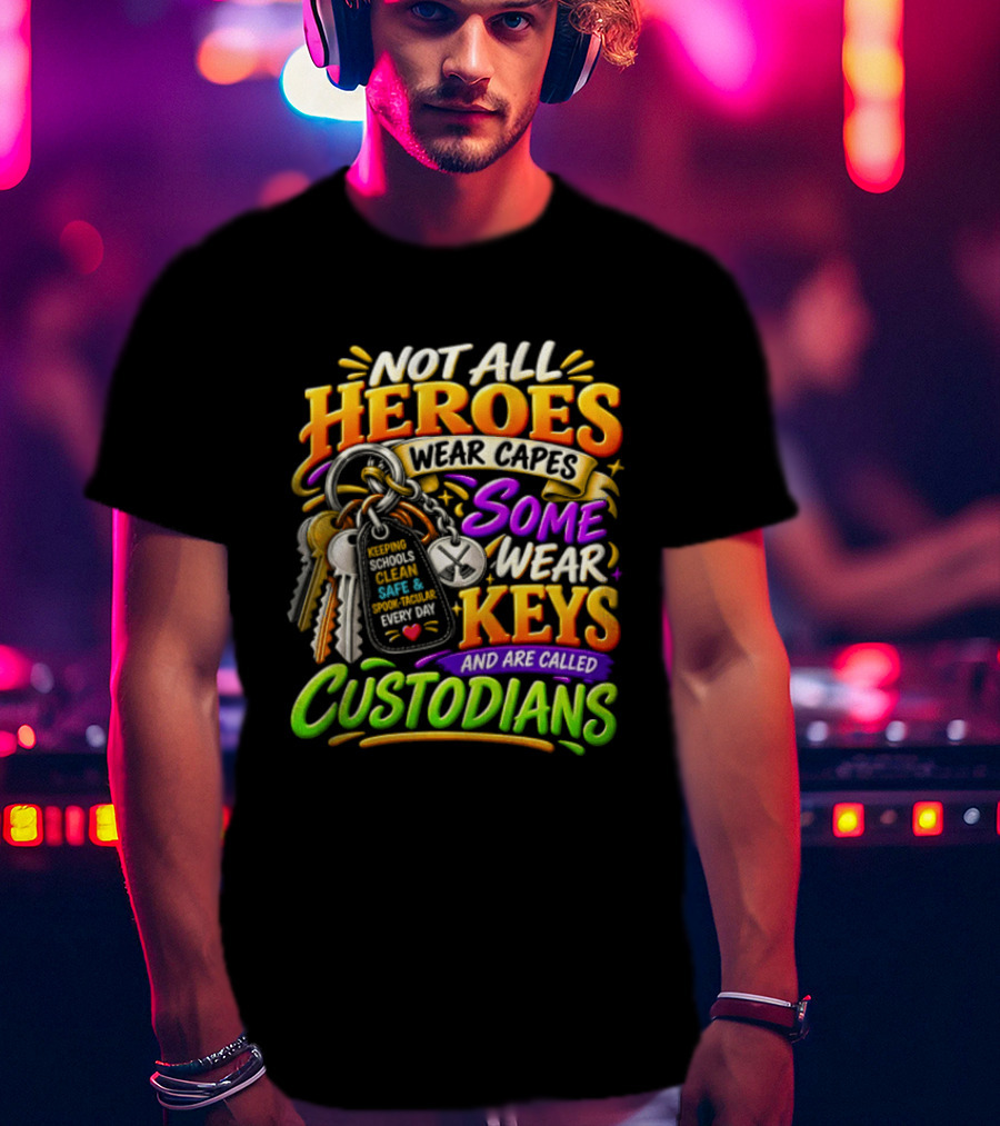 Not All Heroes Wear Capes Some Wear Keys And Are Called Custodians Keeping Schools Clean T-Shirt