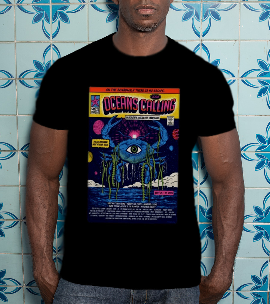 Oceans Calling Festival 2026 Ocean City Maryland Lineup Dave Matthews Band The Lumineers Alanis Morissette 9 25 27 Crab Eye Comic T-Shirt