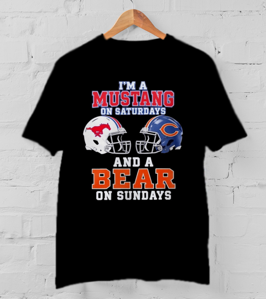 I'm A Mustang On Saturdays And A Bear On Sundays Football Helmet Logos T-Shirt