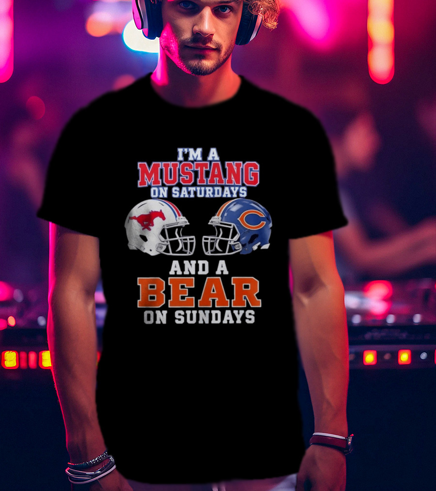 I'm A Mustang On Saturdays And A Bear On Sundays Football Helmet Logos T-Shirt