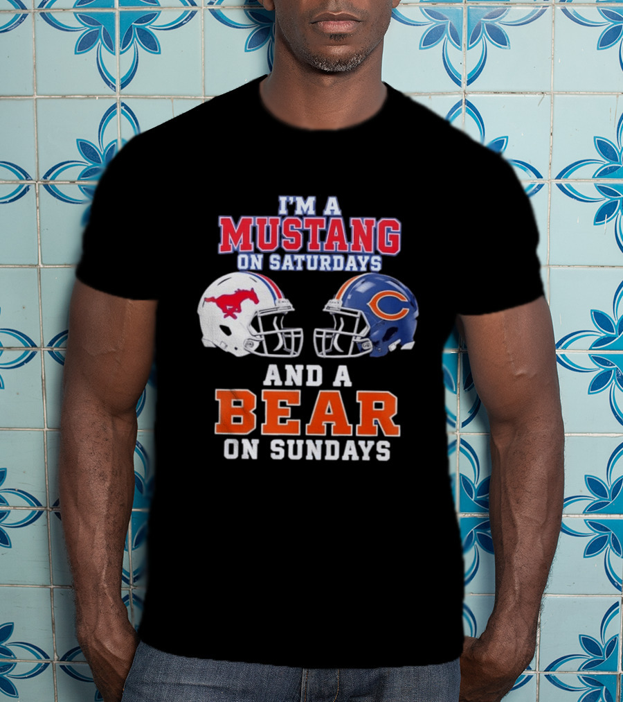 I'm A Mustang On Saturdays And A Bear On Sundays Football Helmet Logos T-Shirt
