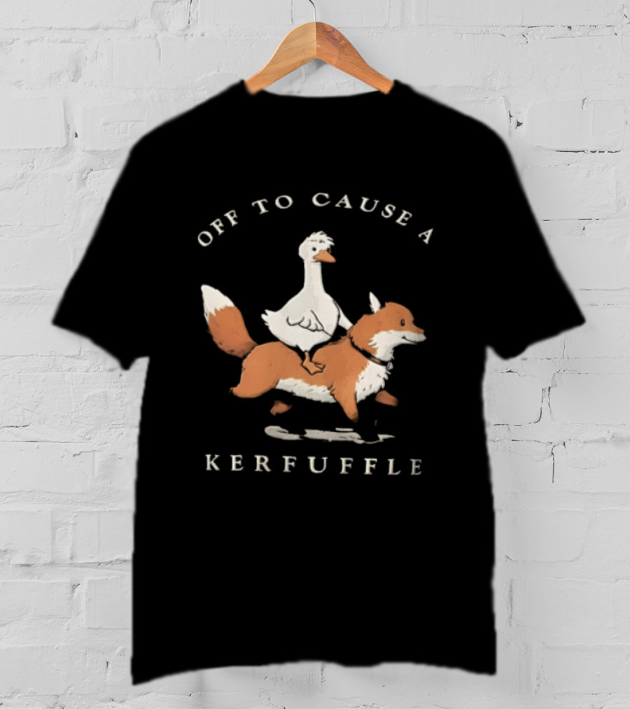 Off To Cause A Kerfuffle Goose Riding Fox Cartoon T-Shirt