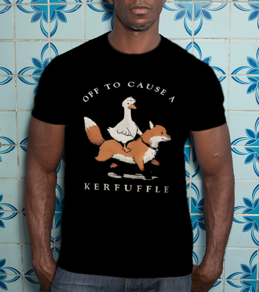 Off To Cause A Kerfuffle Goose Riding Fox Cartoon T-Shirt