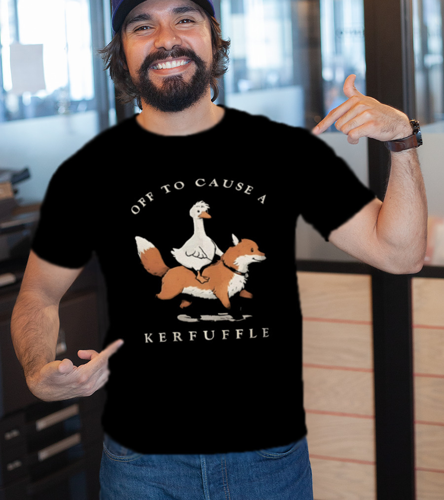 Off To Cause A Kerfuffle Goose Riding Fox Cartoon T-Shirt