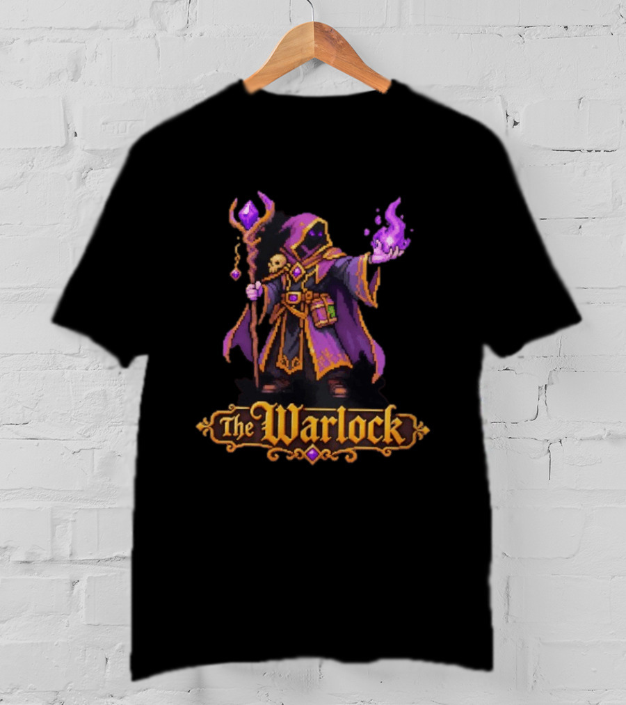 The Warlock 16 Bit Game Cartoon Purple Magic Robe Wizard T-Shirt