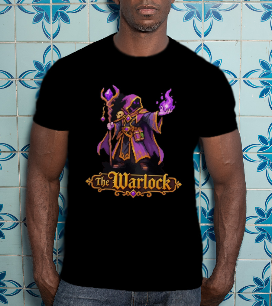 The Warlock 16 Bit Game Cartoon Purple Magic Robe Wizard T-Shirt