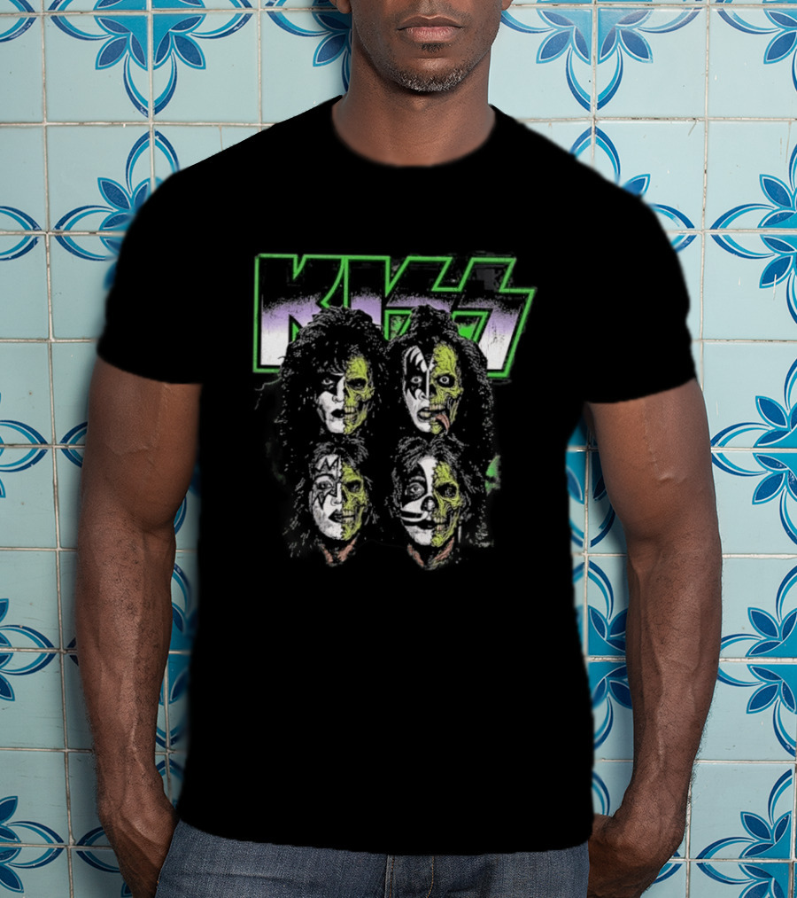 Kiss 2026 Halloween Zombie Band Members Costume Faces T-Shirt