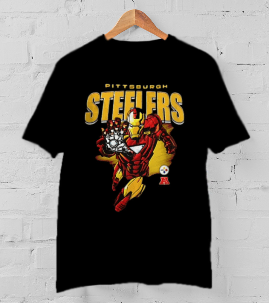 Pittsburgh Steelers Iron Man Flying Forward Graphic Suit Officially Licensed NFL Marvel Collaboration T-Shirt