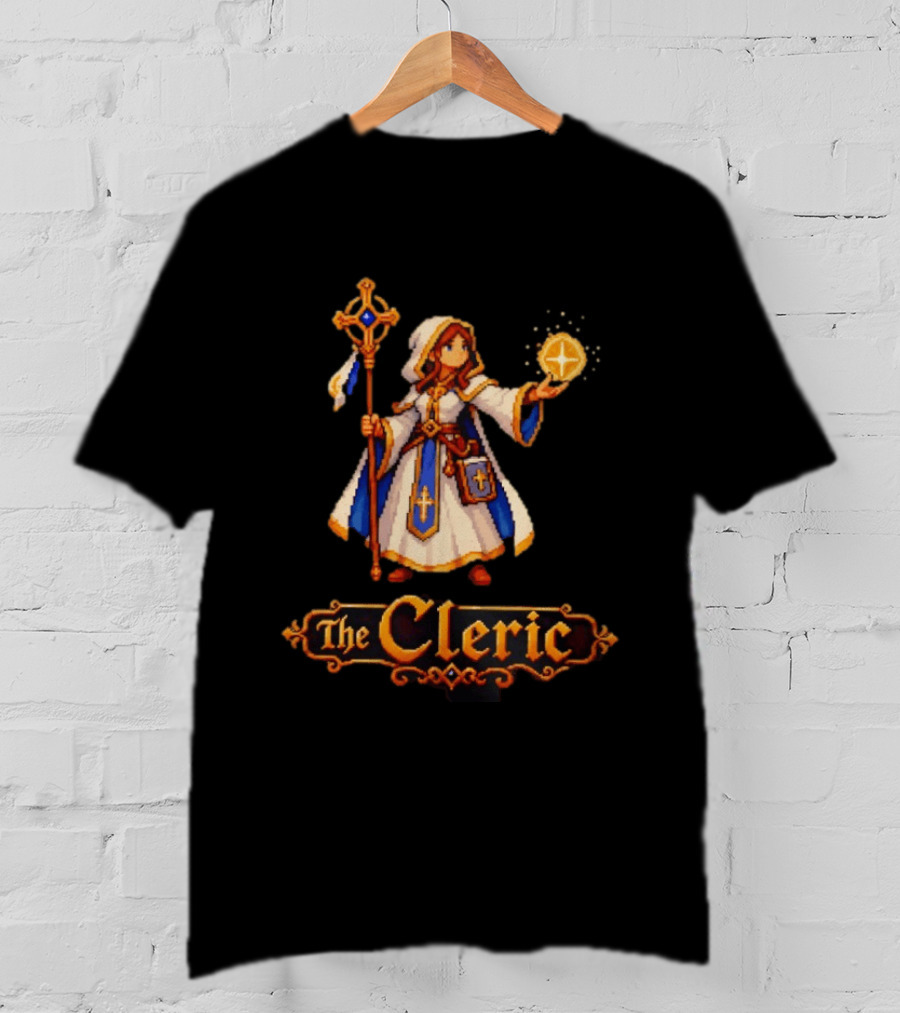 The Cleric 16 Bit Game Cartoon Pixel Art Mage T-Shirt
