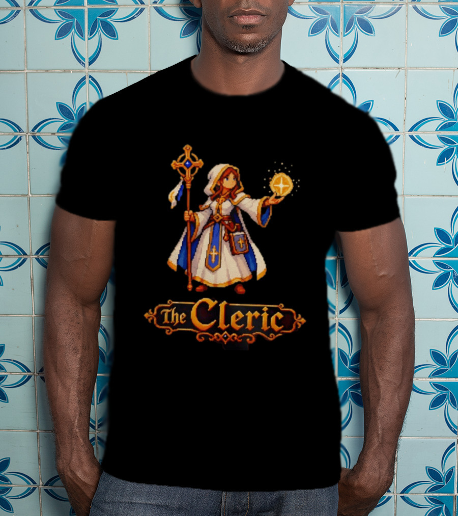 The Cleric 16 Bit Game Cartoon Pixel Art Mage T-Shirt