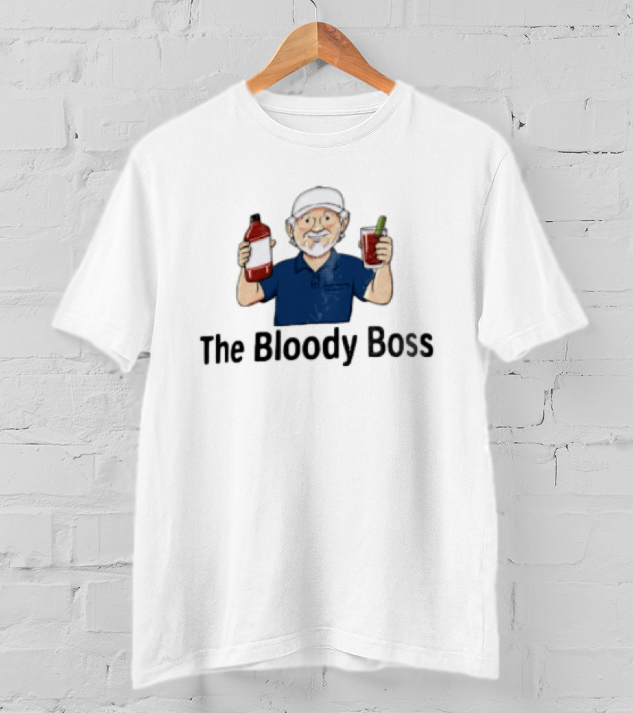 The Bloody Boss Funny Cartoon Character Holding Drink And Bottle T-Shirt